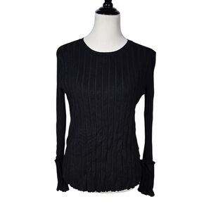 Philosophy Size Medium Black Ribbed Pullover Long Sleeve Knit Sweater Top